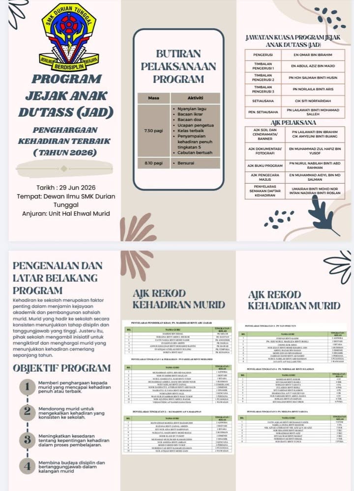 Majlis Penghargaan Kehadiran Penuh Semester 1. 