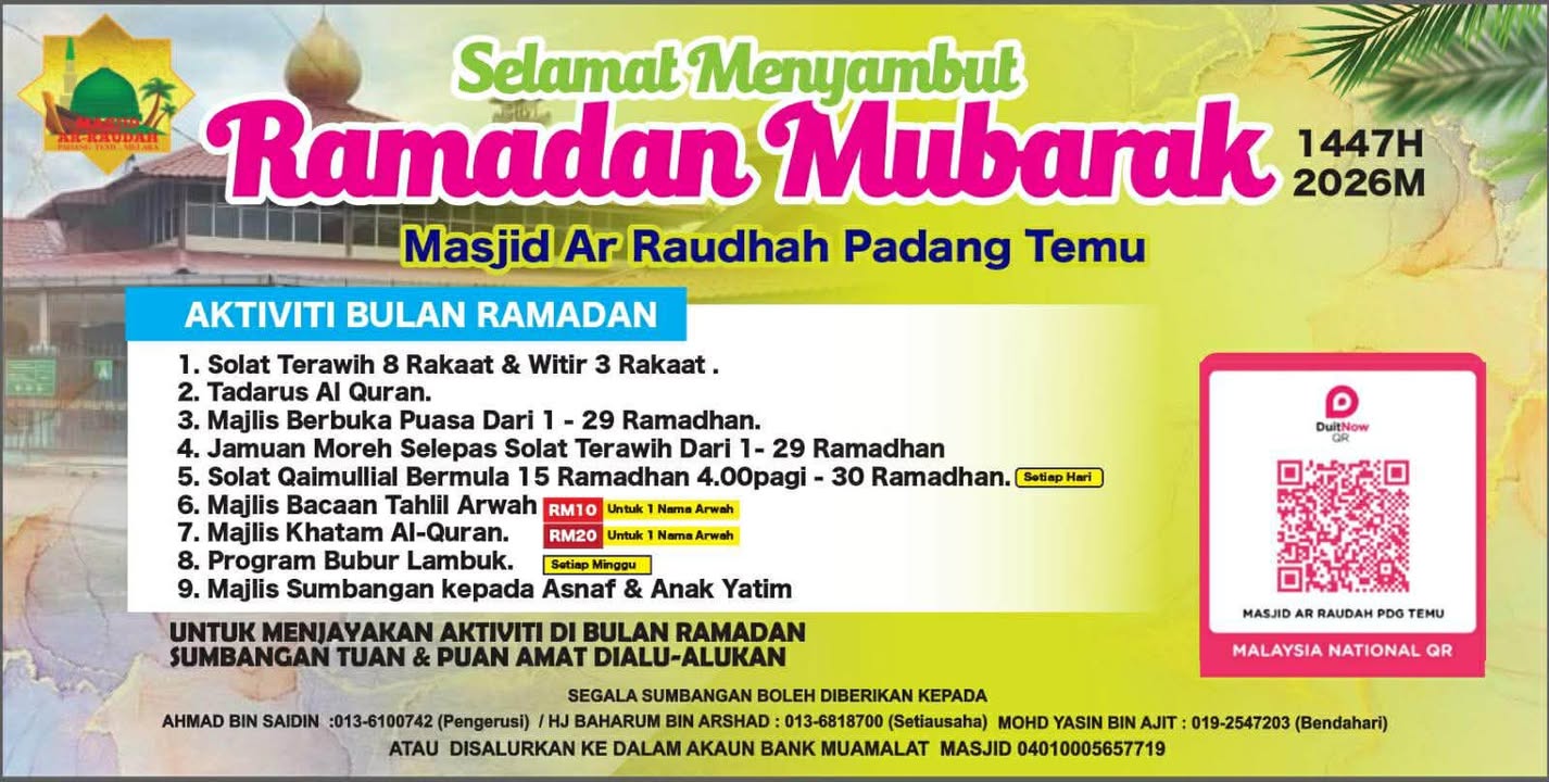 Aktiviti Masjid Ar Raudhah Padang Temu Sepanjang Bulan 