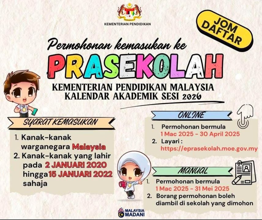 Permohonan Kemasukan Pra Sekolah Sesi 2026 