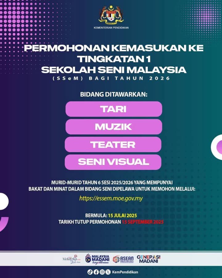 Permohonan Ke Sekolah Seni Malaysia Kini Dibuka. Permohonan Ke Sekolah Seni Malaysia Kini Dibuka.