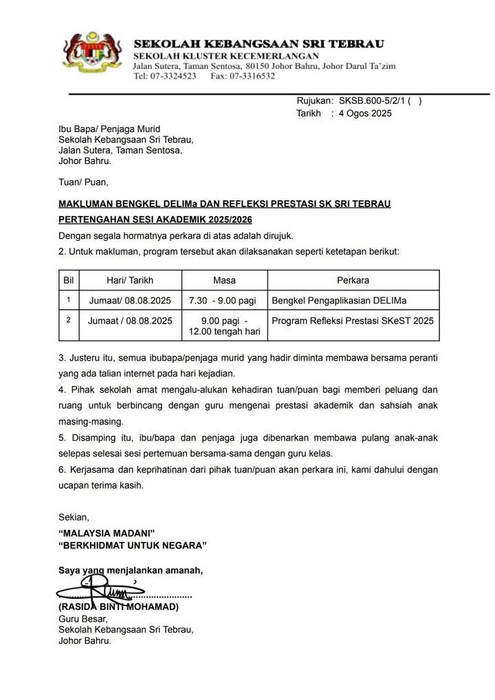 Makluman Bengkel Delima Dan Refleksi Prestasi Pertengahan Tahun 