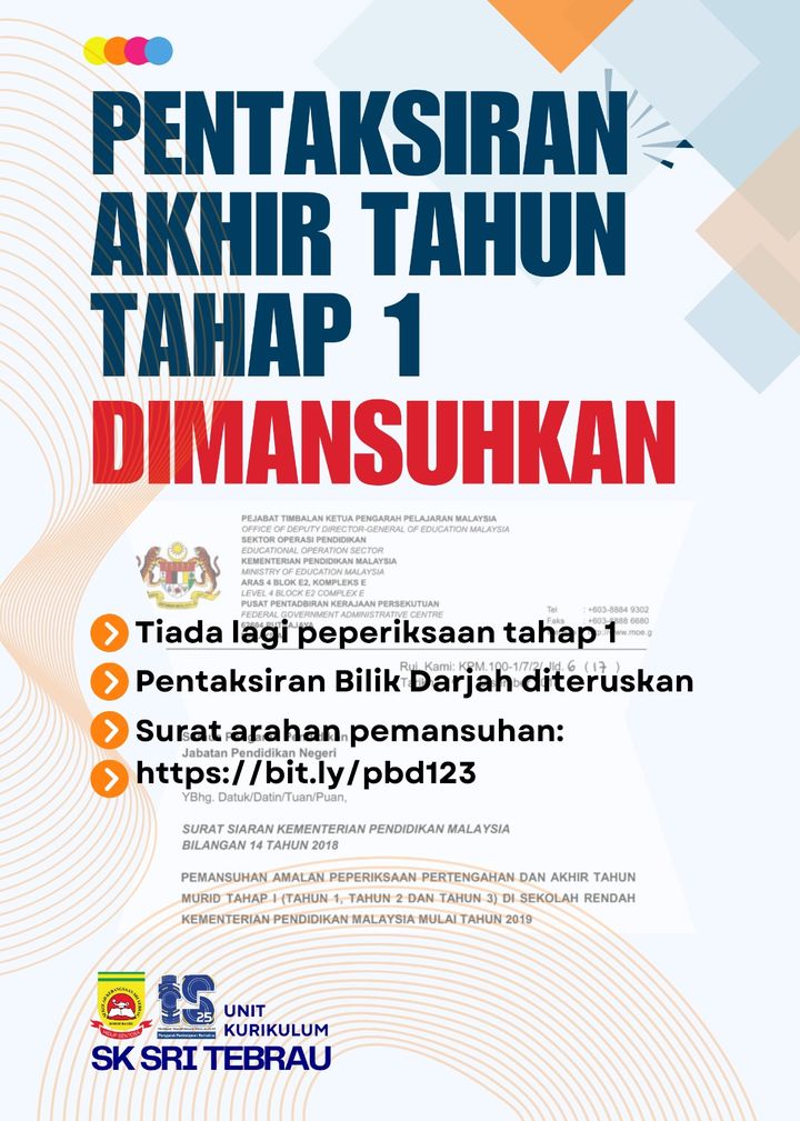 Tiada Pentaksiran Akhir Tahun Untuk Tahun 1,2 Dan 