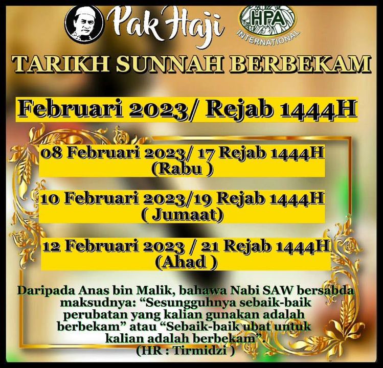 Tarikh Bekam Sunnah Dalam Bulan Februari. Take Note