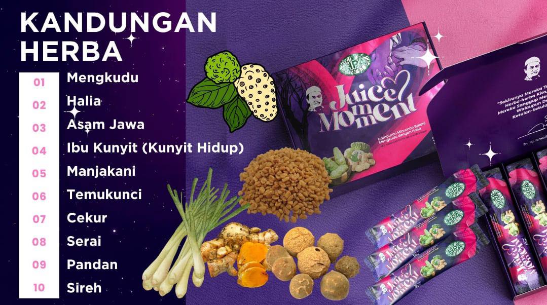 *10 Herba Kandungan Dalam Juice Momment Serta Khasiatnya* 