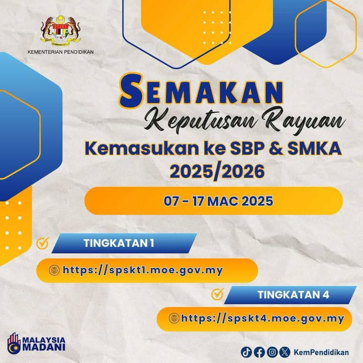 Info Kpm: Sukacita Dimaklumkan Semakan Keputusan Rayuan Kemasukan 