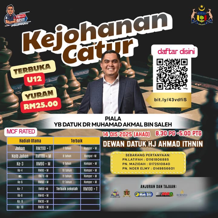 Pendaftaran Dibuka! | Kejohanan Catur Piala Yb Datuk 
