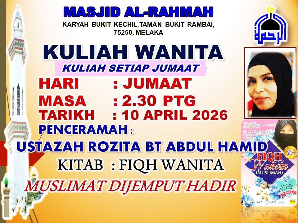 Kuliah Wanita Hari Ini 10.4.2026 Jumaat, Jam 2.30 
