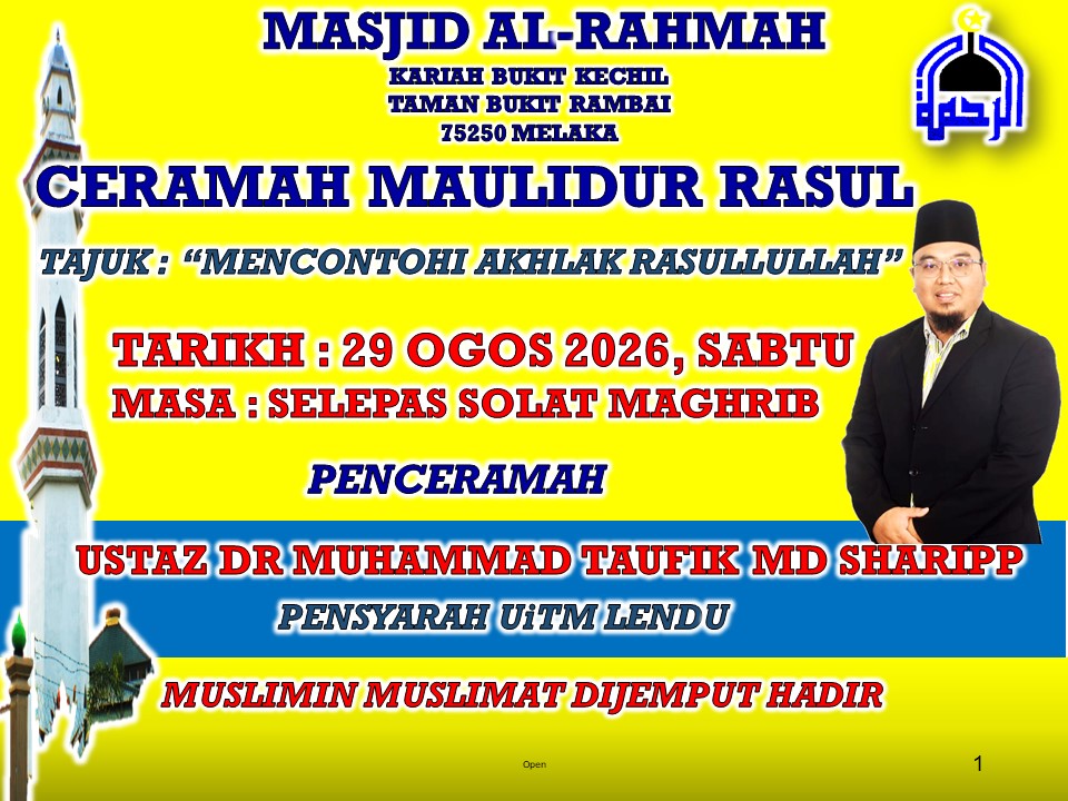 Jemput Hadir Semua Ceramah Maulidur Rasul 29.8.2026 Sabtu 
