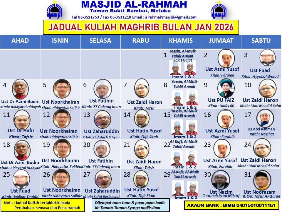 Jadual Kuliah Maghrib Dan Kuliah Subuh Bulaj Jan 