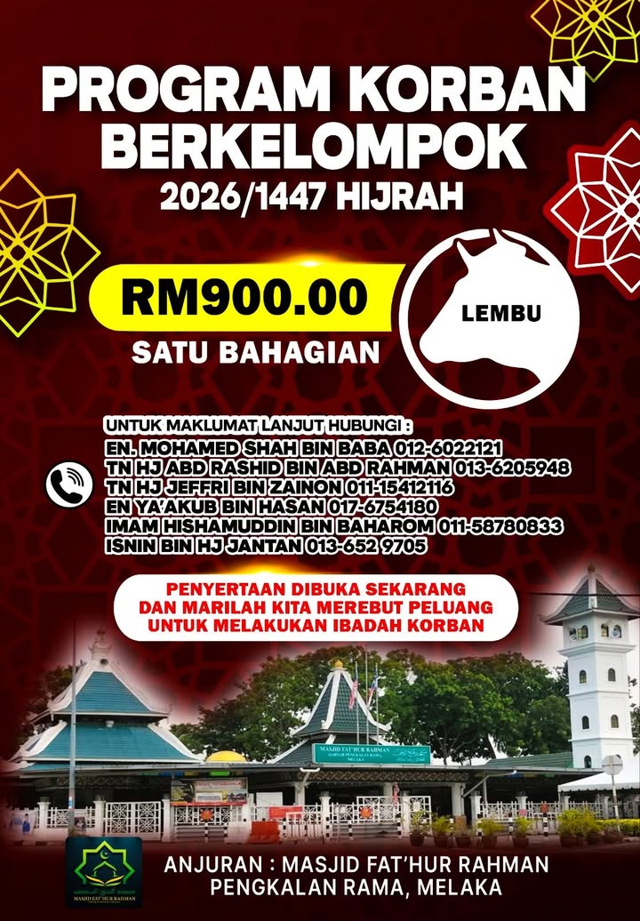 Program Korban Berkelompok Masjid Fat\'hur Rahman Pengkalan Rama,melaka 