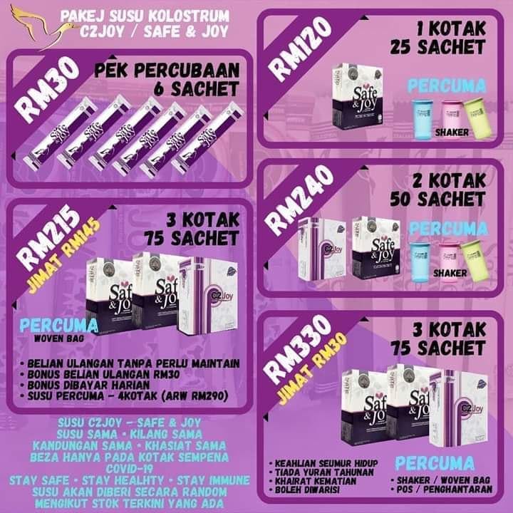 Antara Pakej Susu Safe&joy. Terdapat Juga Pek Percubaan 