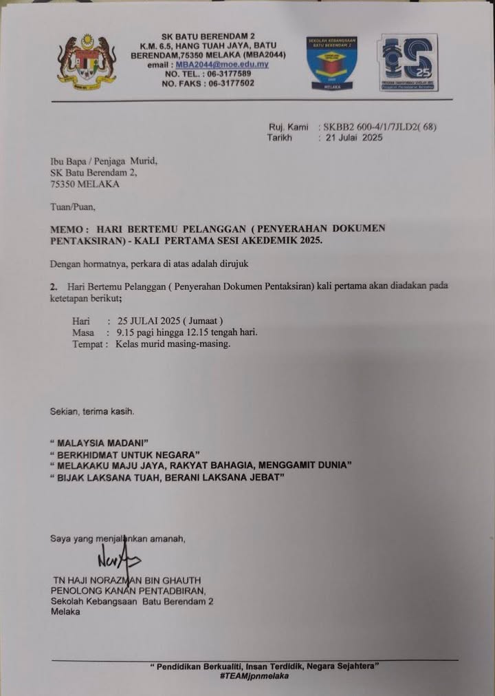 Hebahan Memo: Hari Bertemu Pelanggan (penyerahan Dokumen Pentaksiran) 