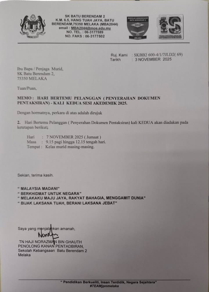 Makluman Hari Bertemu Pelanggan  