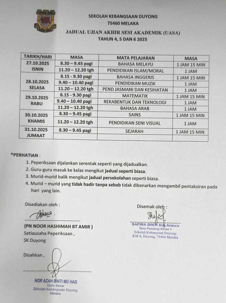 Jadual Ujian Akhir Sesi Akademik (uasa) 2025 