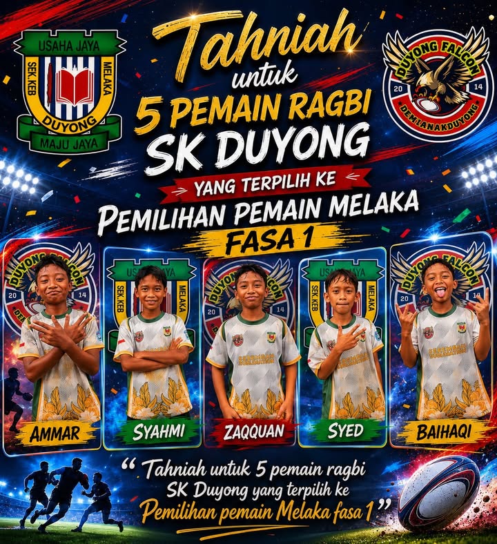 Tahniah 5 Pemain Ragbi Sk Duyong Terpilih Untuk 