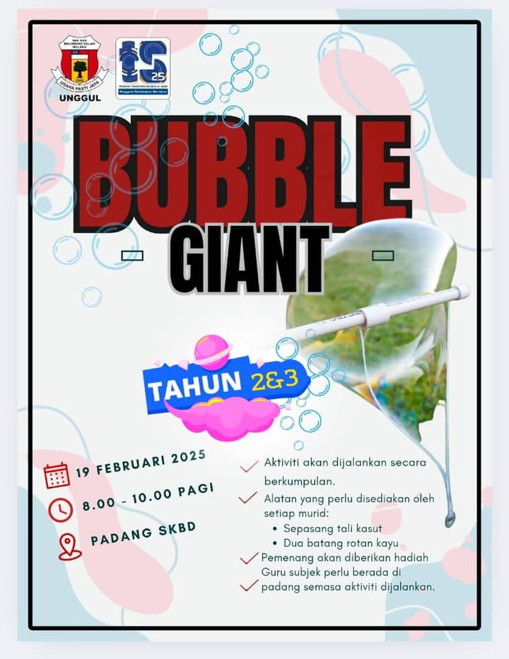 Tarikh 19 Februari 2025 Program Bubble Giant Tempat 