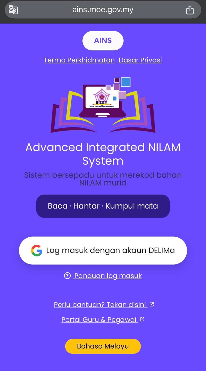 Assalamualaikum.. Sistem Nilam Ains Telah Boleh Diakses Semula. 