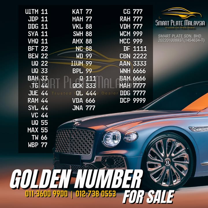 ✨ Golden Number Plate For S4le  