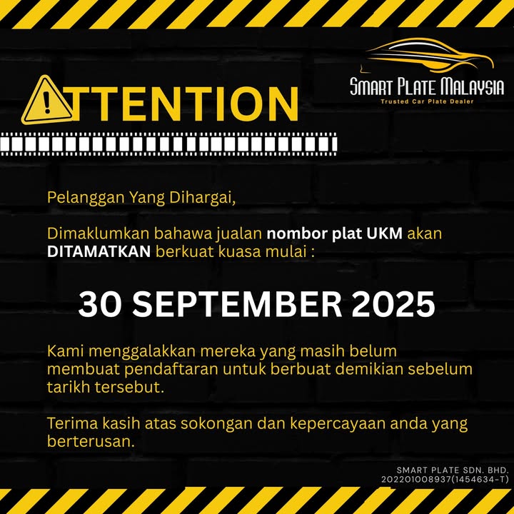 Info: Number Plate Ukm Akan Tamat Pada 30/9/2025 