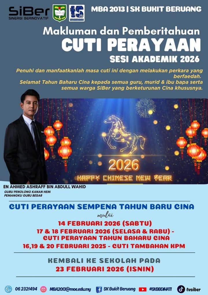 Makluman Cuti Perayaan Cny Mulai 14/2/2026 & Murid-murid 