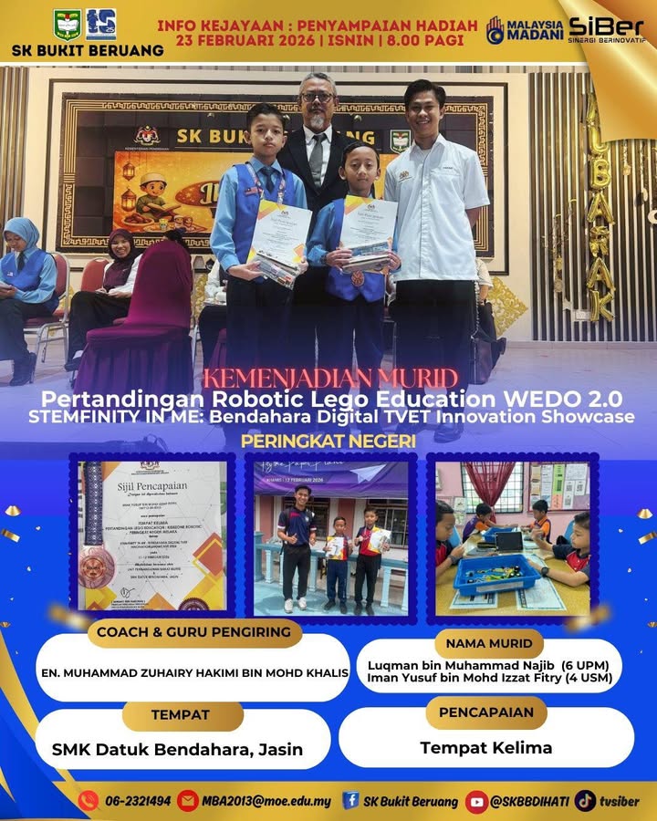 Penyampaian Hadiah Pertandingan Robotic Lego Education Wedo 2.0 