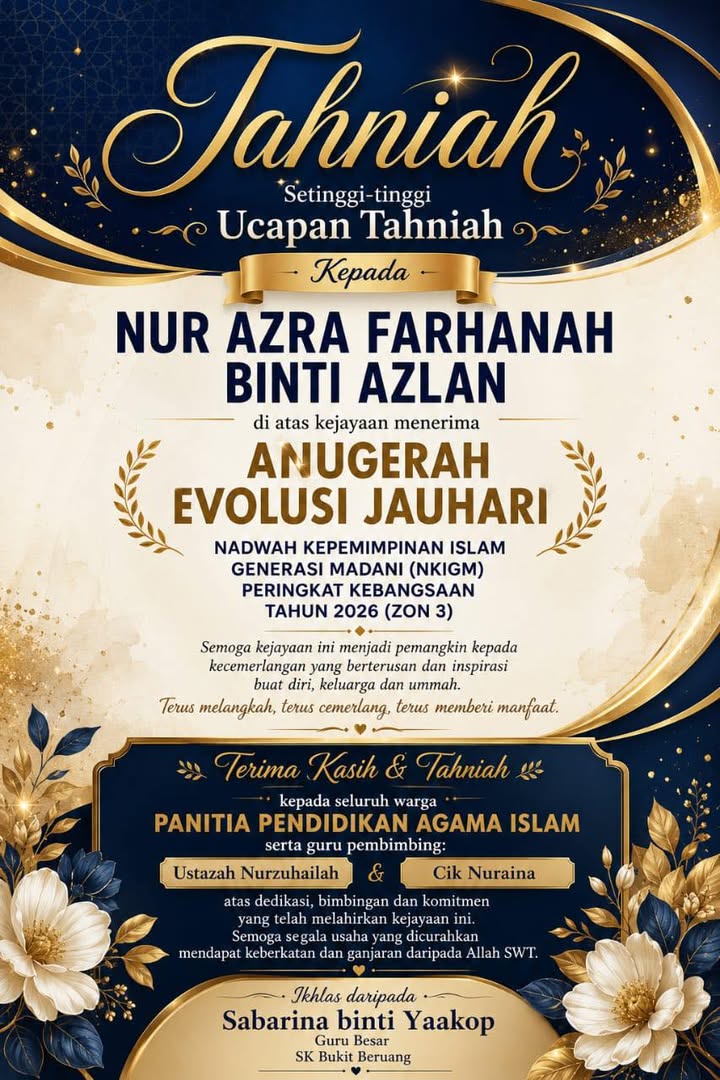 Setinggi-tinggi Tahniah Diucapkan Kepada Nur Azra Faihanah Binti 
