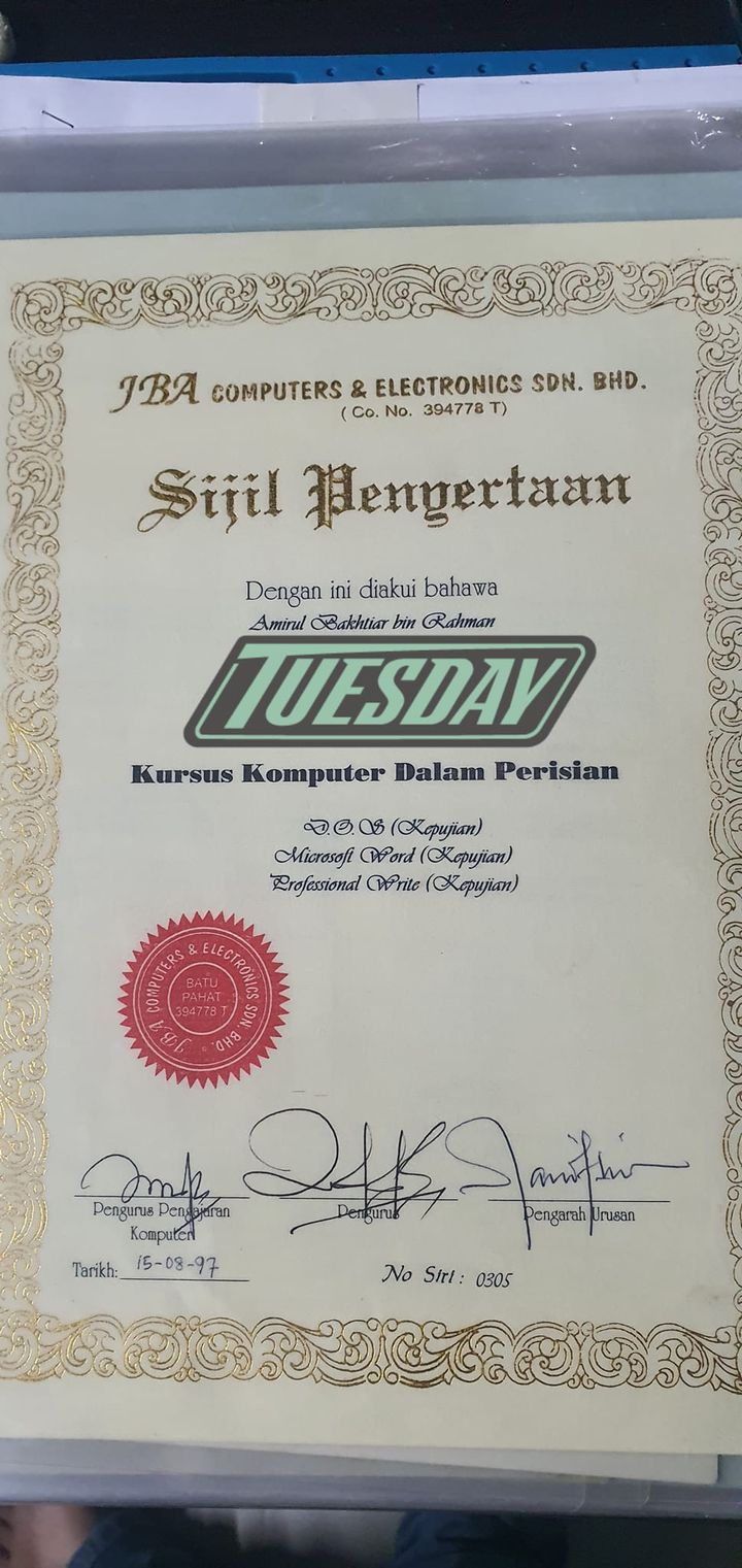 Kenangan Apabila Selak-selak Sijil Lama. 1997 Masuk Kelas 