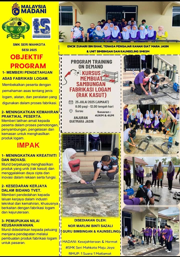 Program :kursus Membuat Sambungan Fabrik Logam(rak Kasut). 