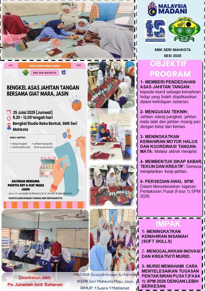 Asas Jahitan Bersama Giat Mara Jasin. 