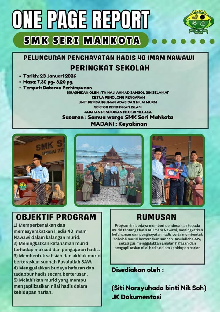 Peluncuran Hadis 40 Imam Nawawi Peringkat Sekolah Tahun 