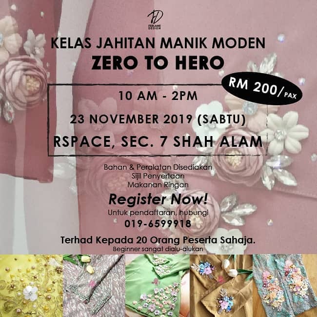 Kelas Jahitan Manik Moden Zero To Hero Any 