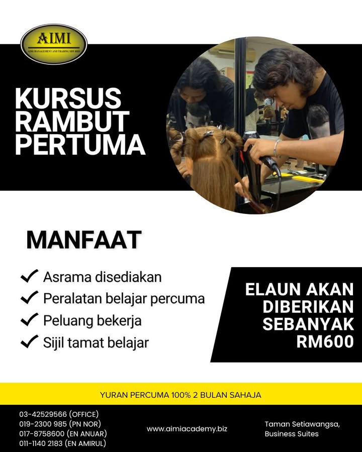 Kursus Dandanan Rambut Percuma Intake November Nak Skill 
