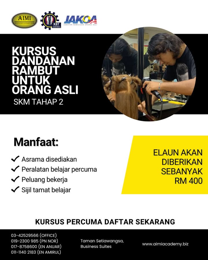 Kursus Dandanan Rambut Untuk Orang Asli Skm Tahap 