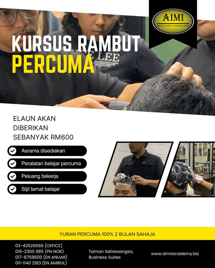 Pengambilan November Kursus Dandanan Rambut Percuma Nak Skill 