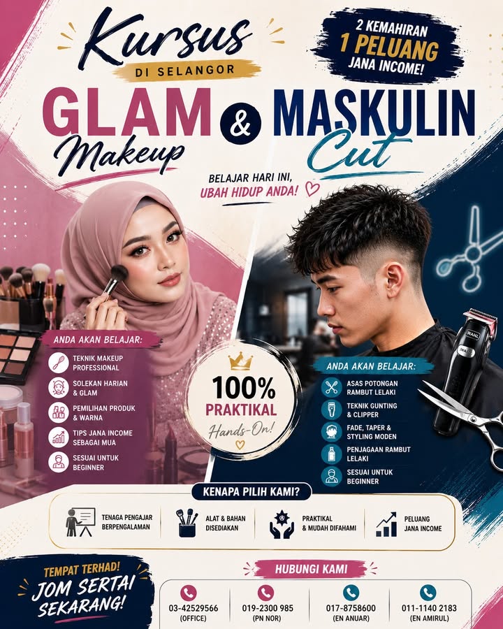 ✨ Kursus Glam Makeup & Maskulin Cut ✂️