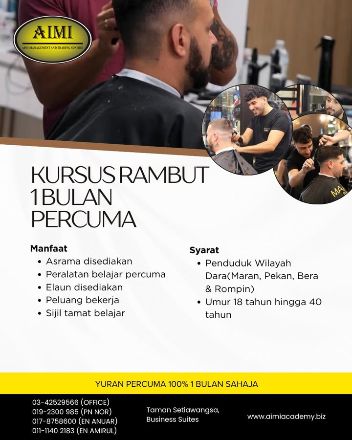 ✂️ Kursus Gunting Rambut Percuma 2026 | Elaun, 