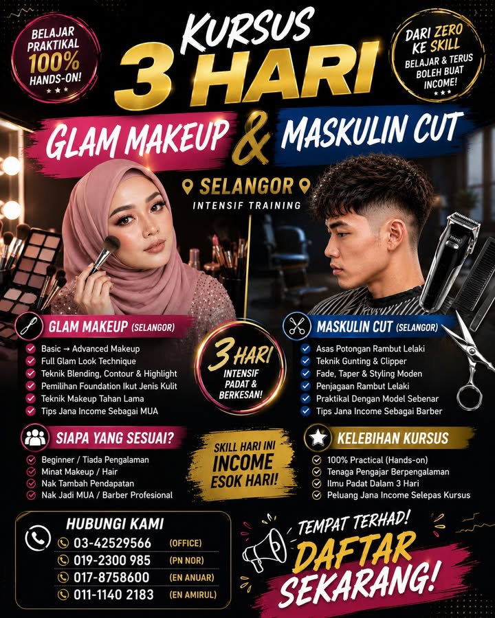 ✨ Kursus 3 Hari Glam Makeup & Maskulin 