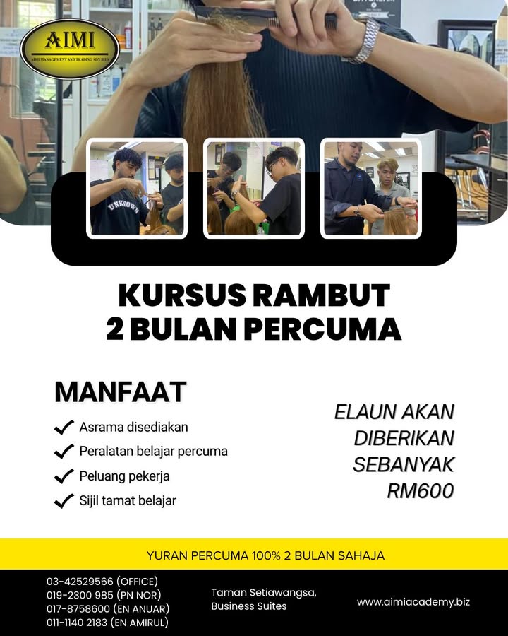 Kursus Dandanan Rambut Percuma 2026 + Elaun Rm600 