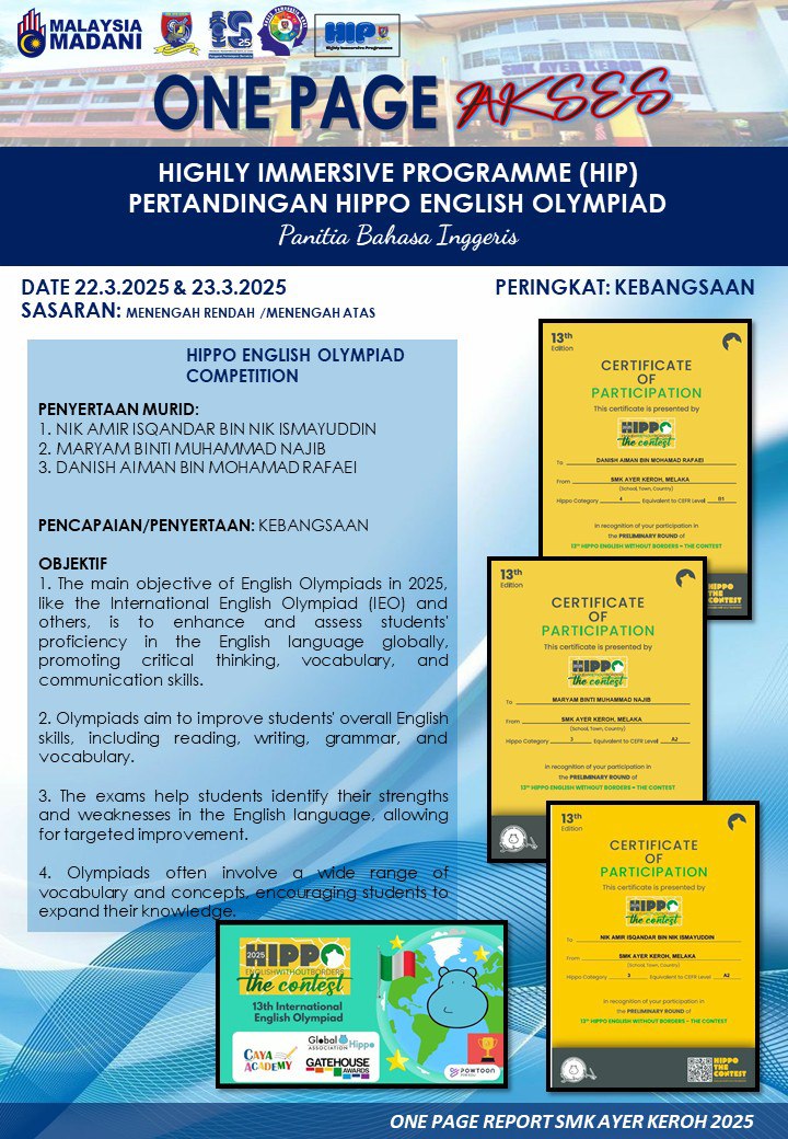 Pertandingan English Olympiad- 13th Hippo English Without Borders 