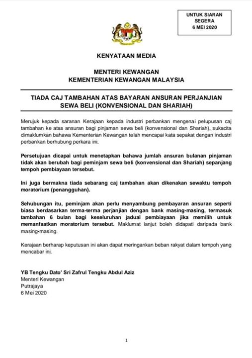 Kenyataan Media Yb Tengku Zafrul, Menteri Kewangan Mengenai 