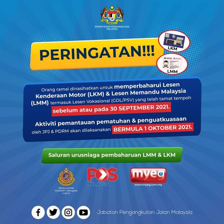 Tarikh Akhir Sebelum Pemeriksaan Lesen Memandu Ialah Pada 