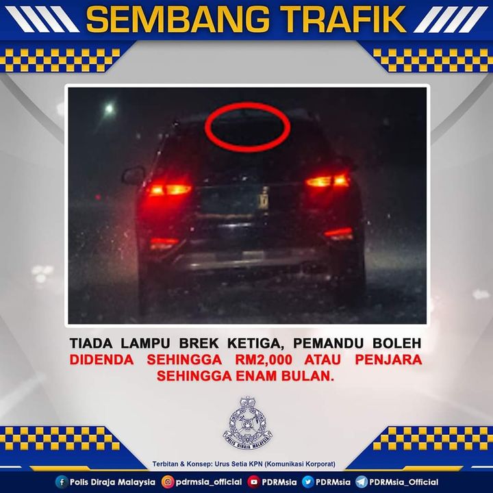Awas! Tiada Lampu Brek Ketiga Membahayakan Pengguna Jalan 