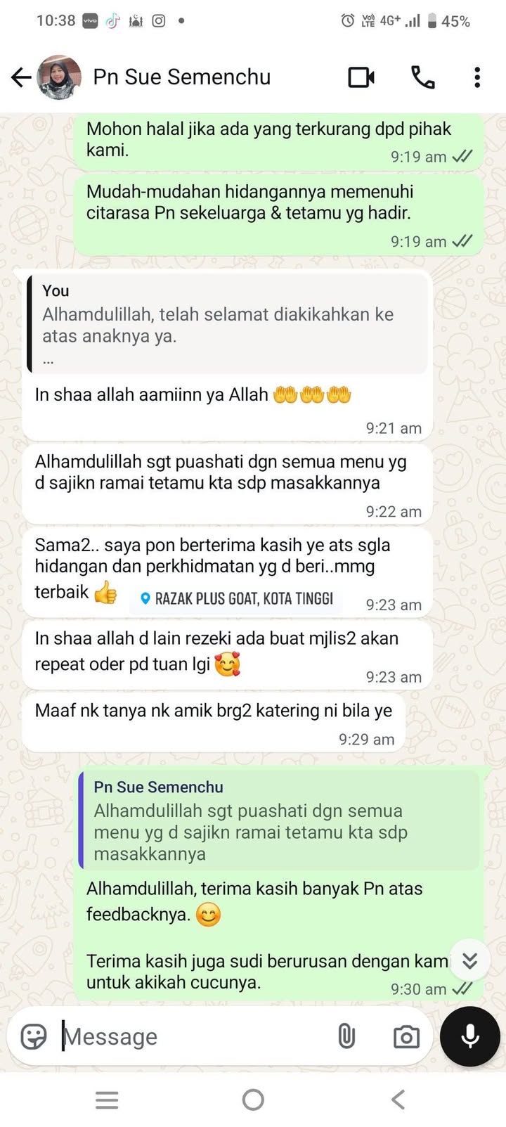 Tempahan: Majlis Akikah (100 Pax) 