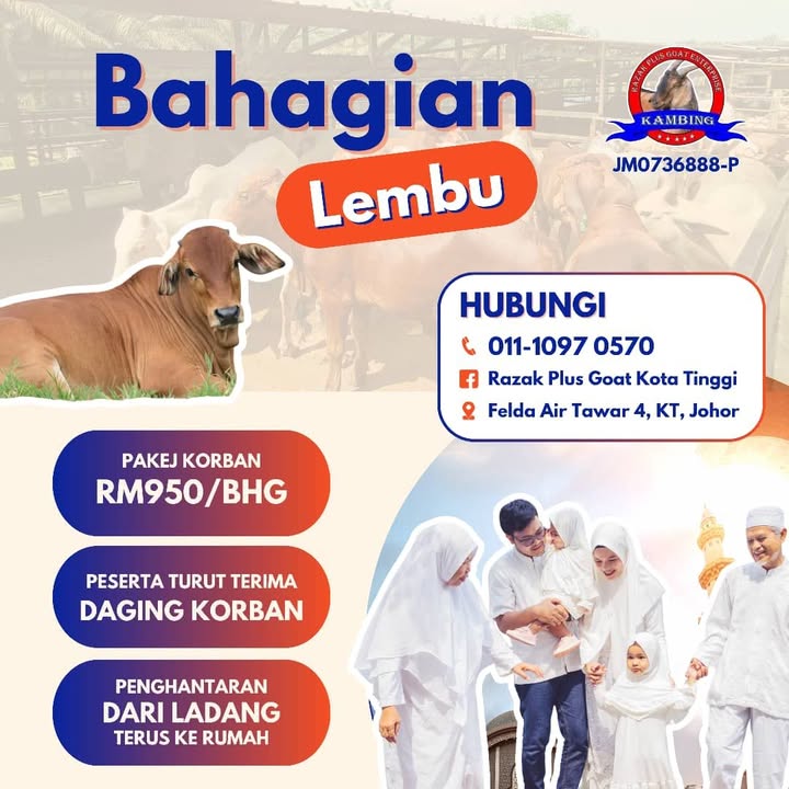 Pakej Korban 2026: 1 Bahagian Lembu Rm950 