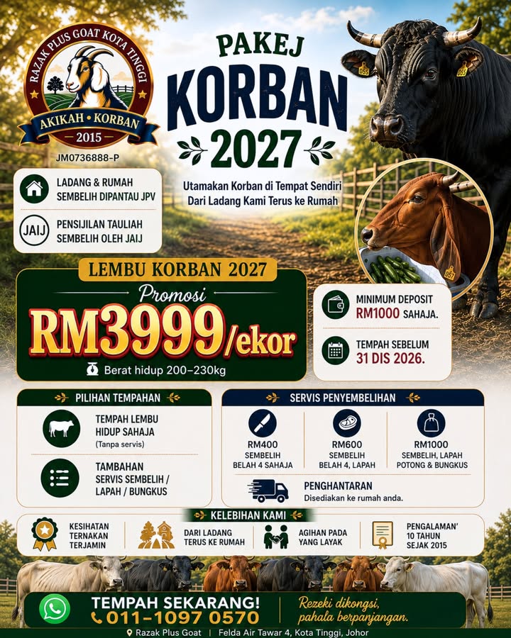 Lembu Korban 2027 Promosi Rm3 999 Ekor Berat 
