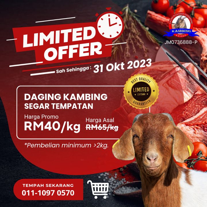 Limited Offer! Promosi Daging Kambing Segar Rm40/kg.  