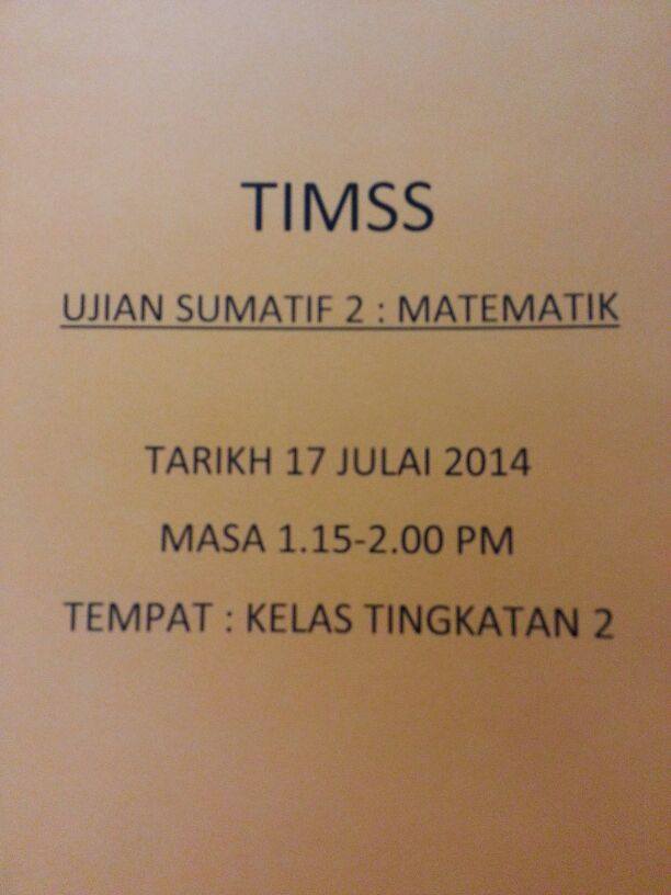Peperiksaan Sumatif 2 Timms Matematik Akan Diadakan Pd 