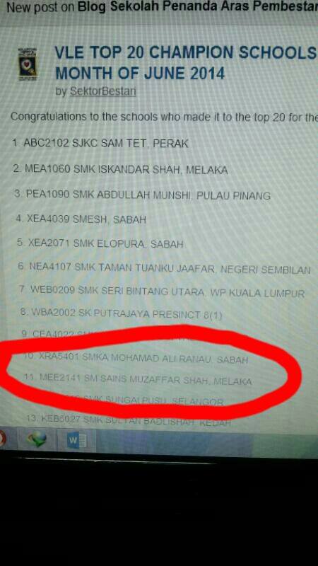 Tahniah: Vle Top 20 Champion Schools 