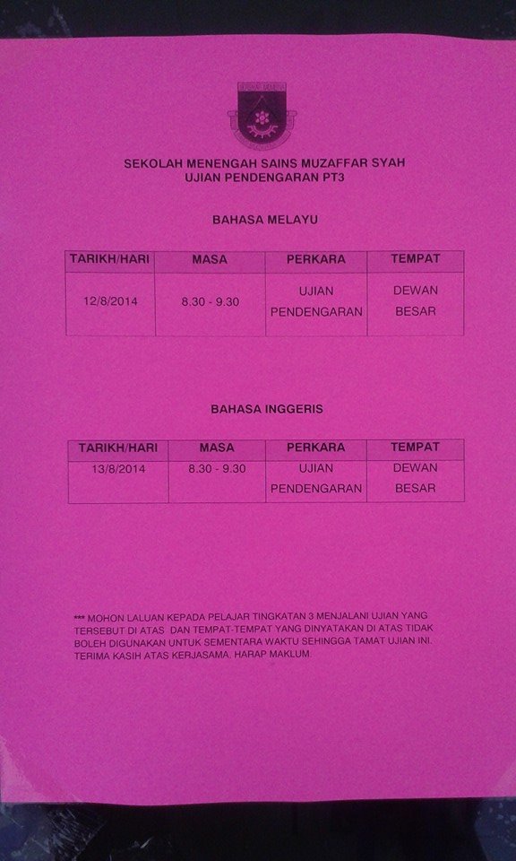 Para Pelajar Pt3 Menduduki Ujian  Mendengar Bahasa 
