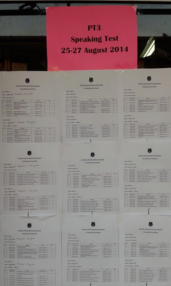 Pt3 Speaking Test 25- 27 August 2014 